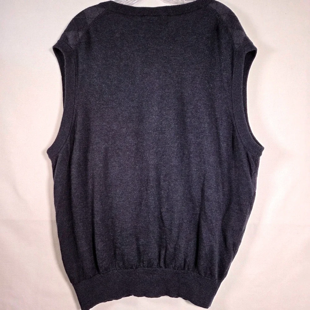 Mens XL Argyle Button Front Sweater Vest Navy Cotton Wool Blend Preppy Academia